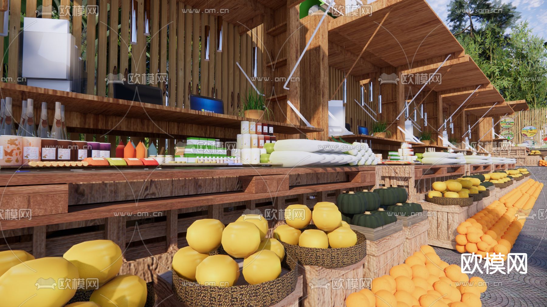 现代乡村庭院 乡村集市su模型下载（渲染图1）