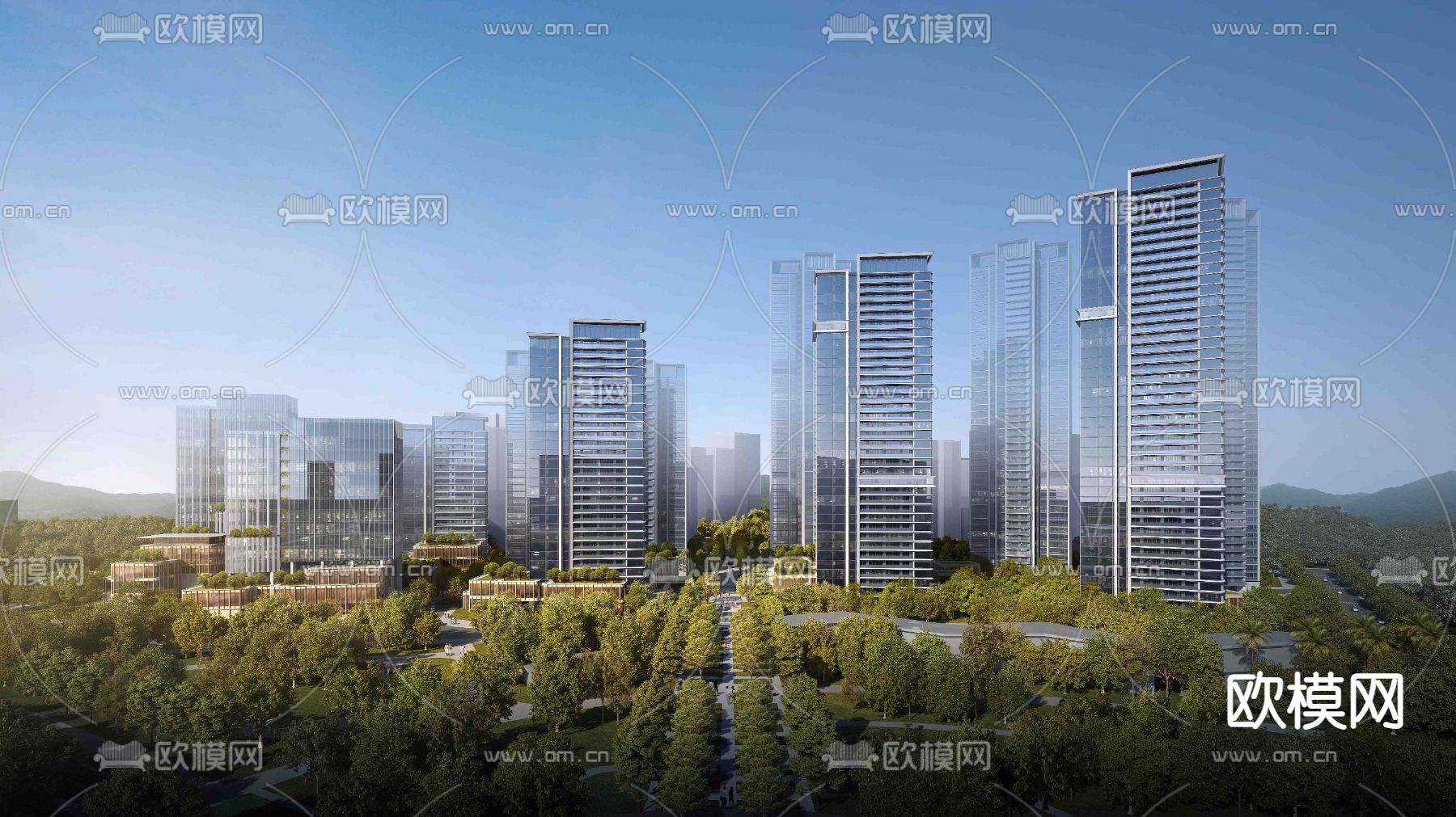 现代办公楼鸟瞰su模型下载（渲染图2）