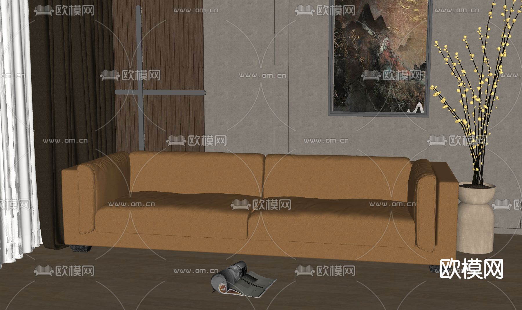 现代双人沙发su模型下载（渲染图2）