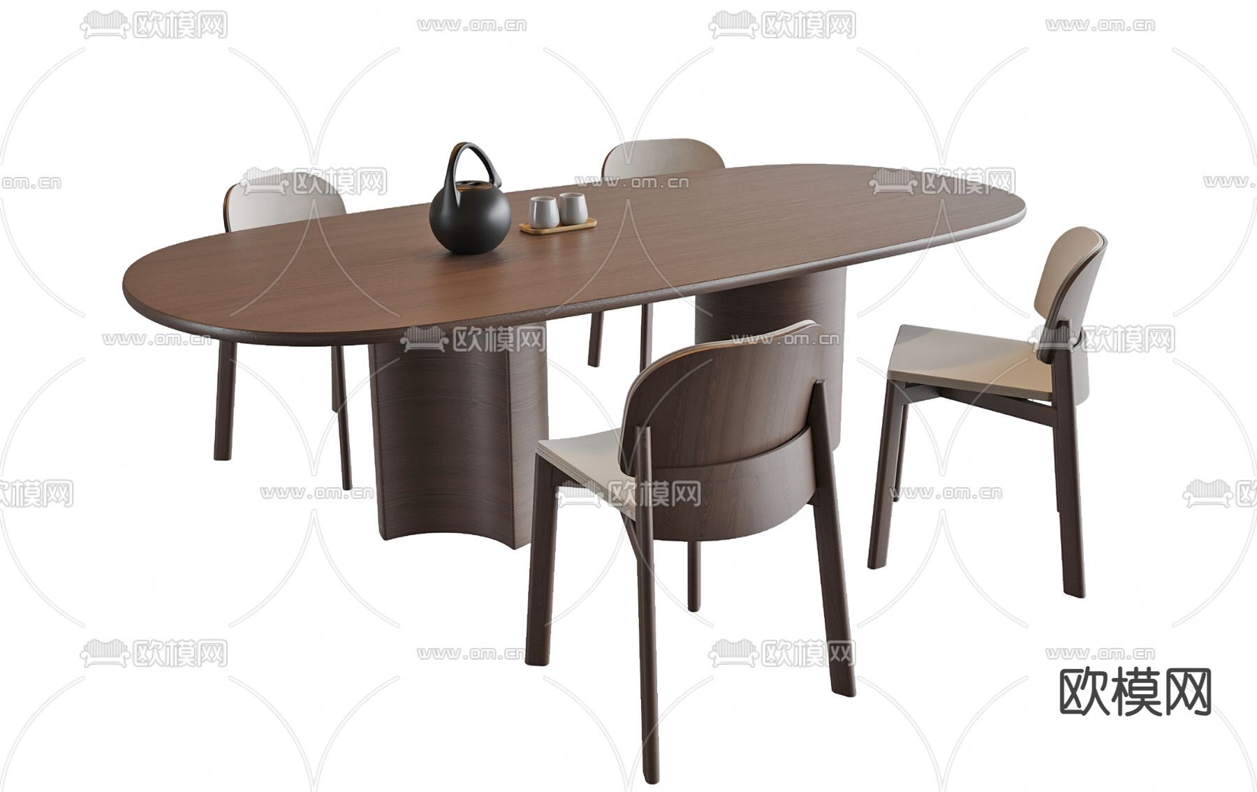 条形餐桌椅3d模型下载