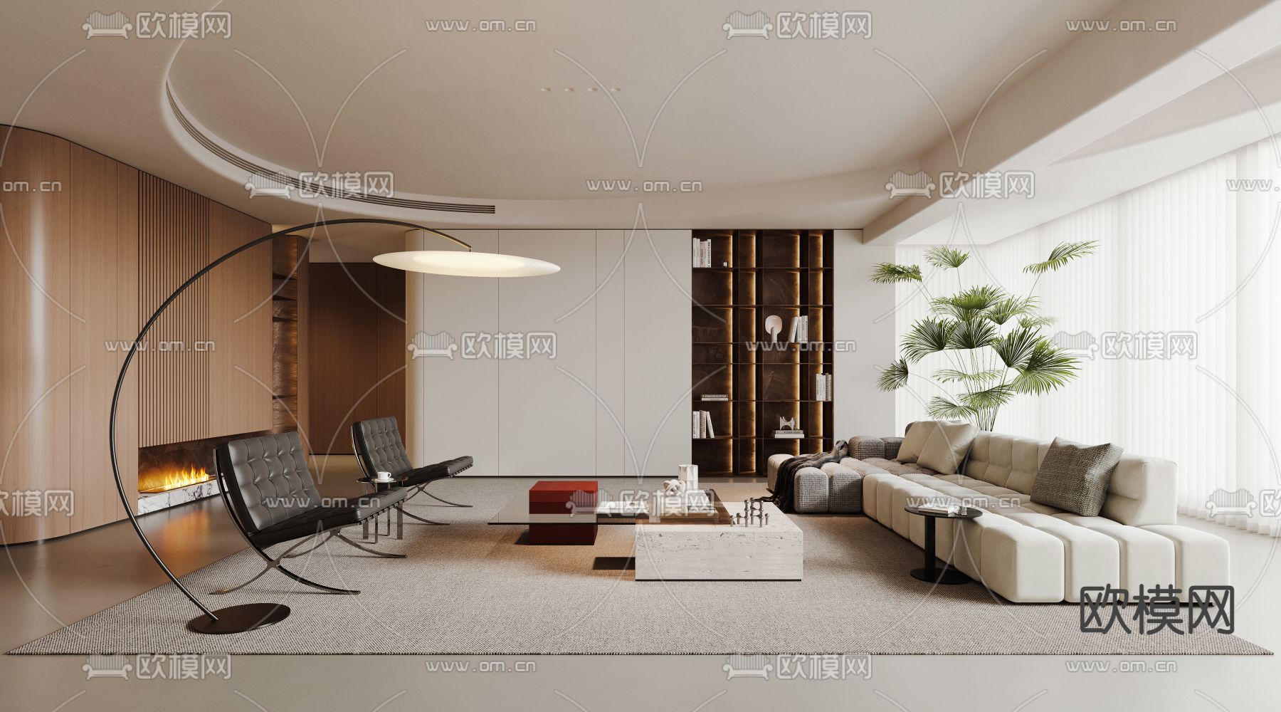 现代客厅su模型下载（渲染图1）