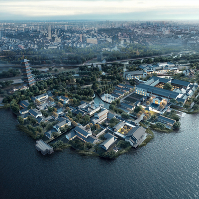  现代酒店鸟瞰su模型 