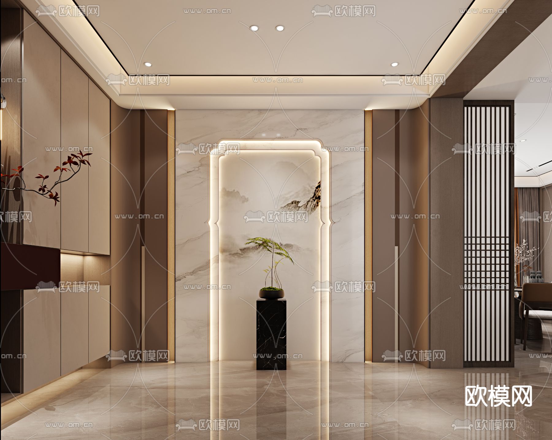 新中式玄关 过道3d模型下载