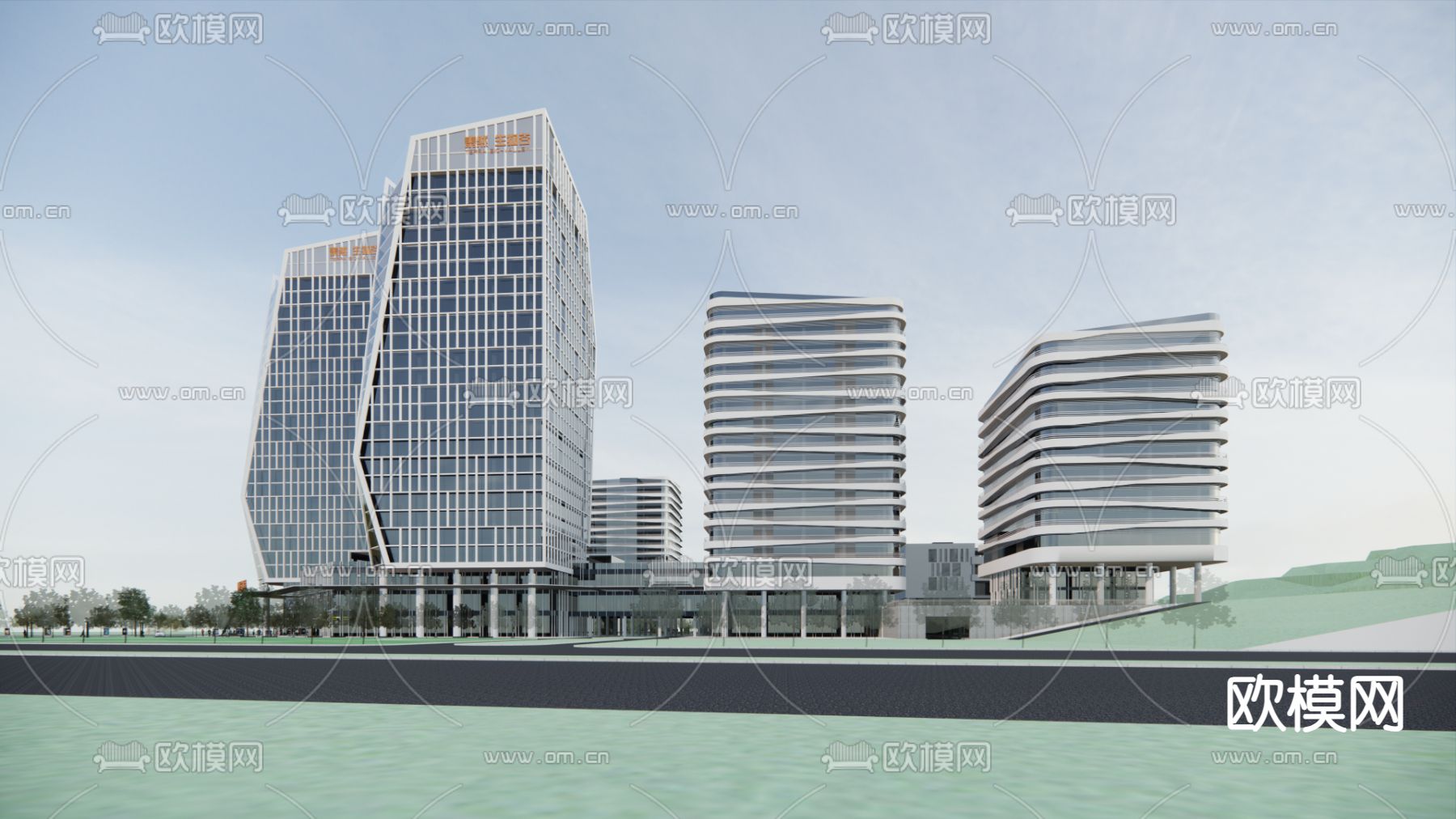 商业建筑外观su模型下载（渲染图1）