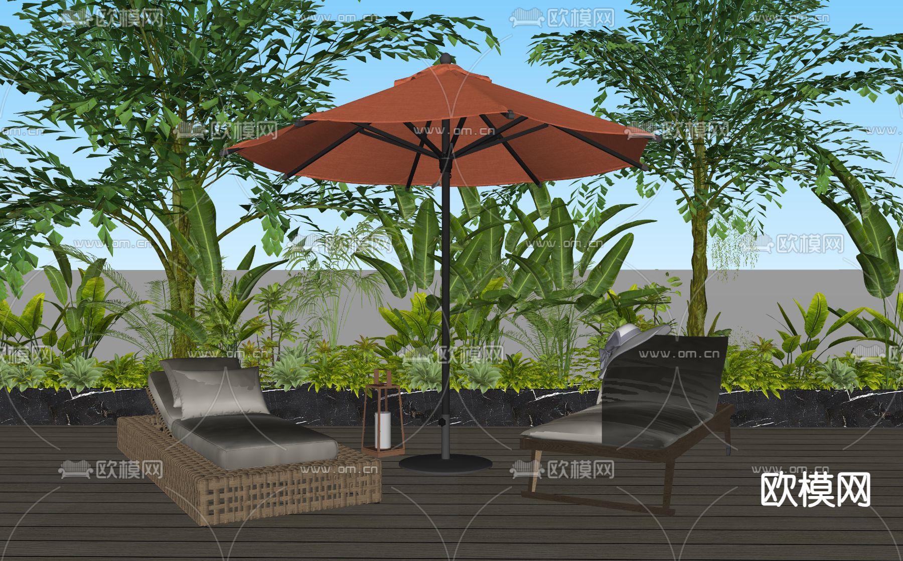 现代户外椅 躺椅su模型下载（渲染图2）