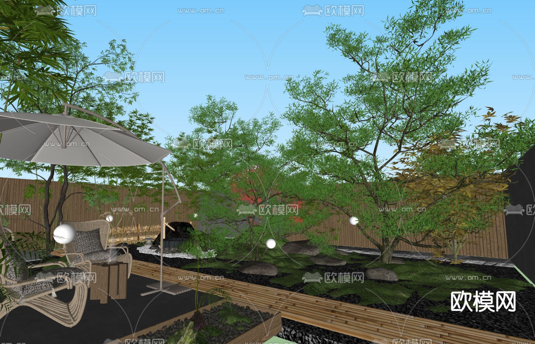 现代庭院花园su模型下载（渲染图2）