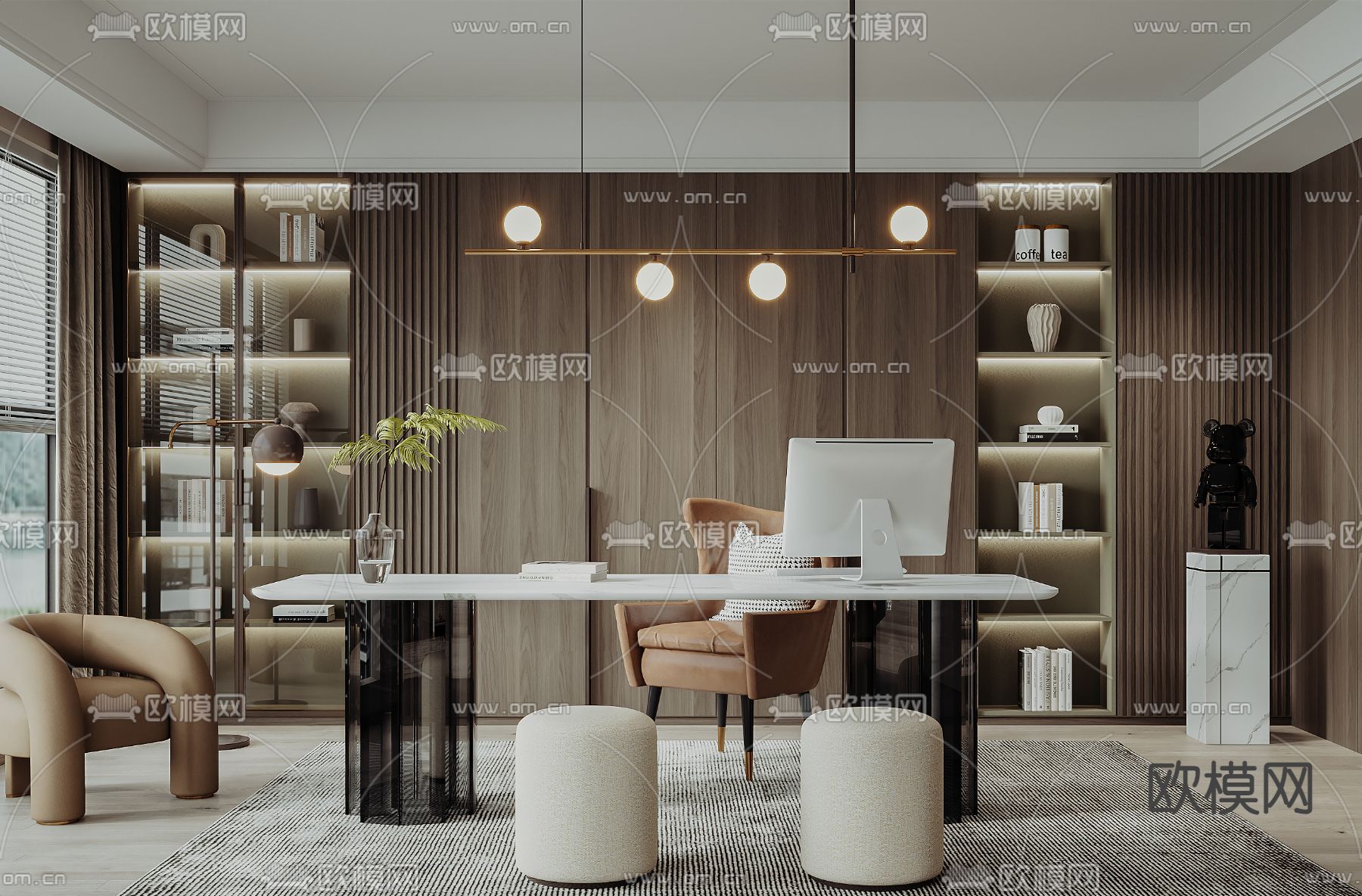 现代书房3d模型下载