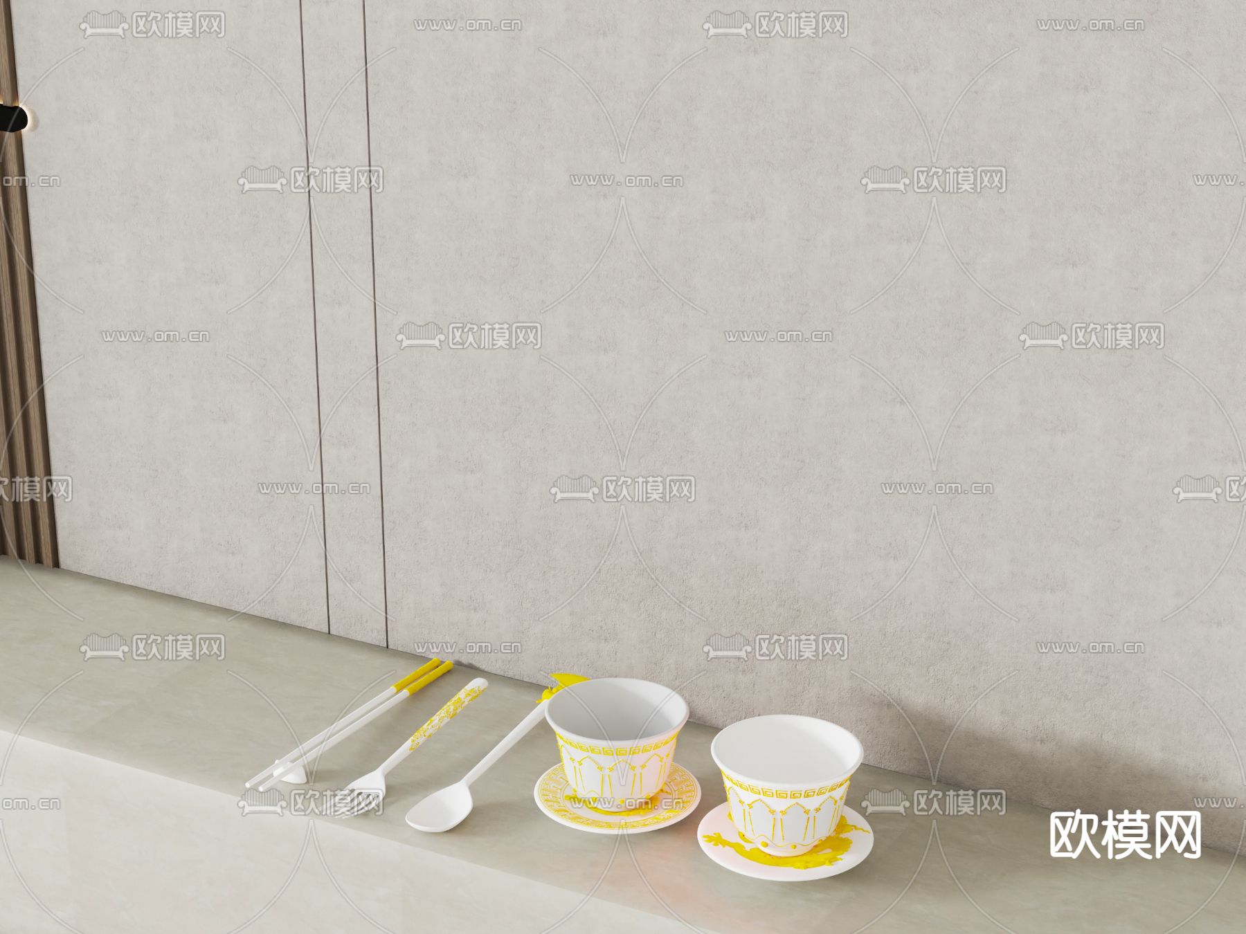 简欧餐具su模型下载（渲染图1）