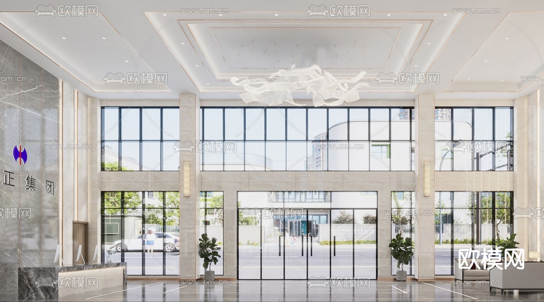 现代公司大堂su模型下载（渲染图1）
