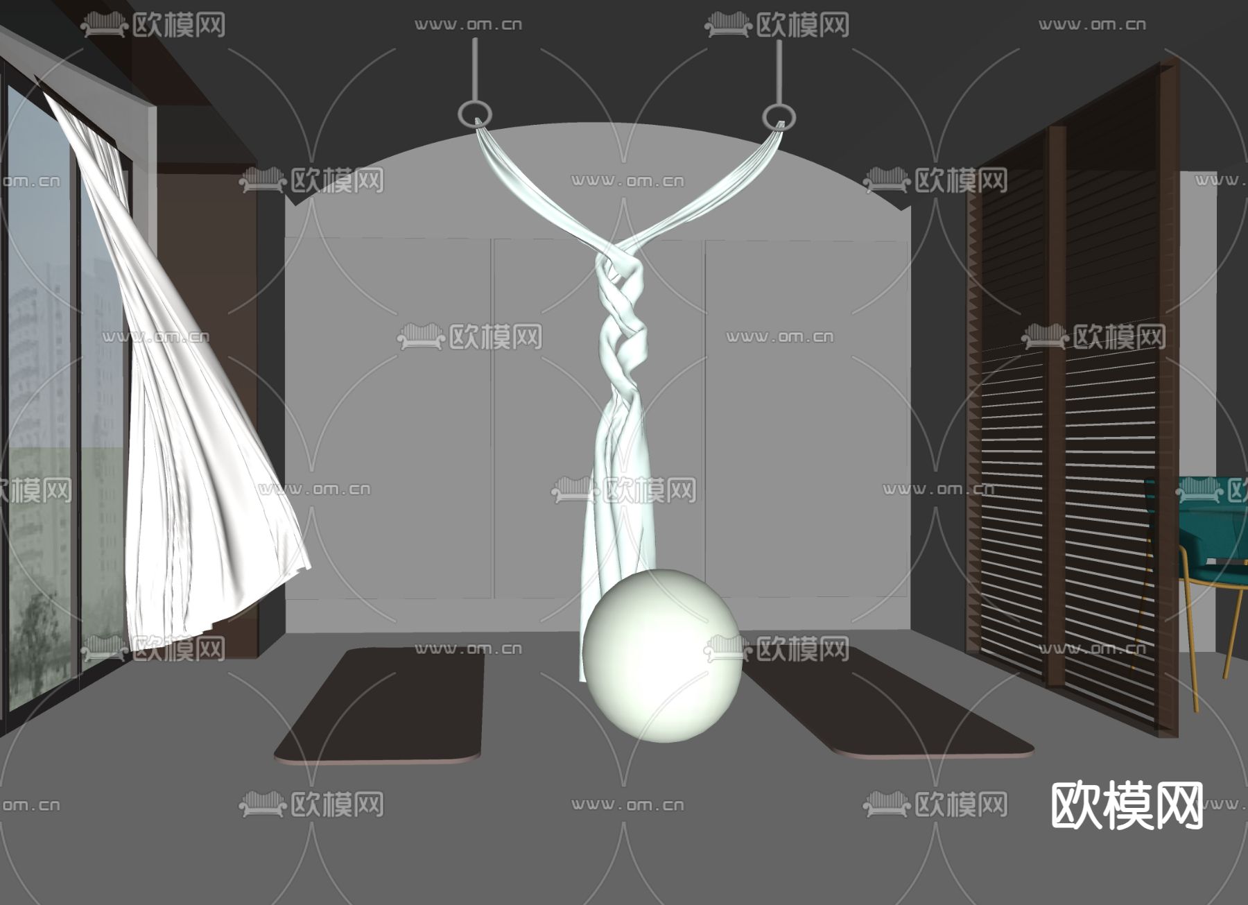现代瑜伽房 健身房su模型下载（渲染图2）