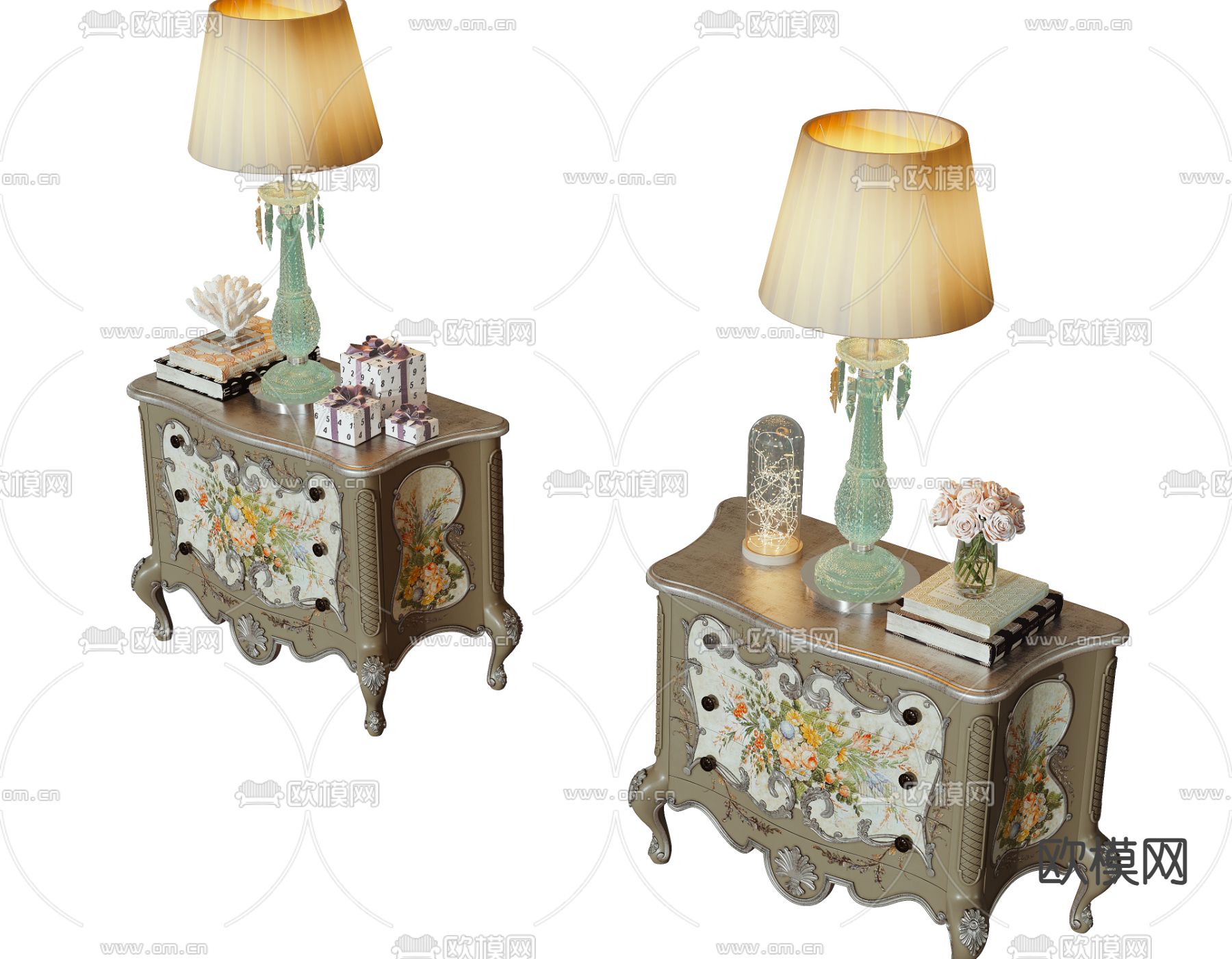欧式床头柜3d模型下载（渲染图1）