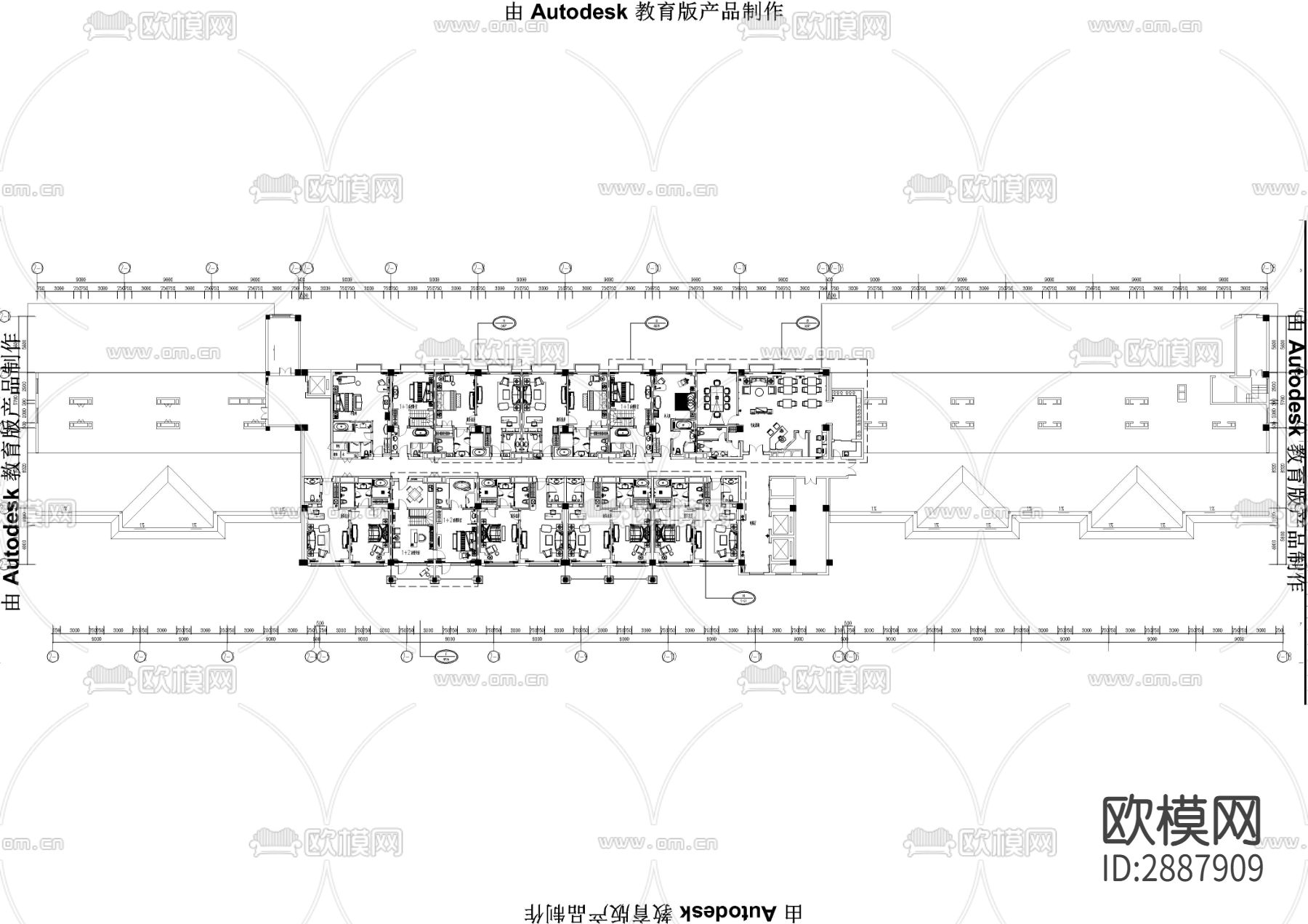酒店宾馆客房CAD平面图下载（渲染图1）