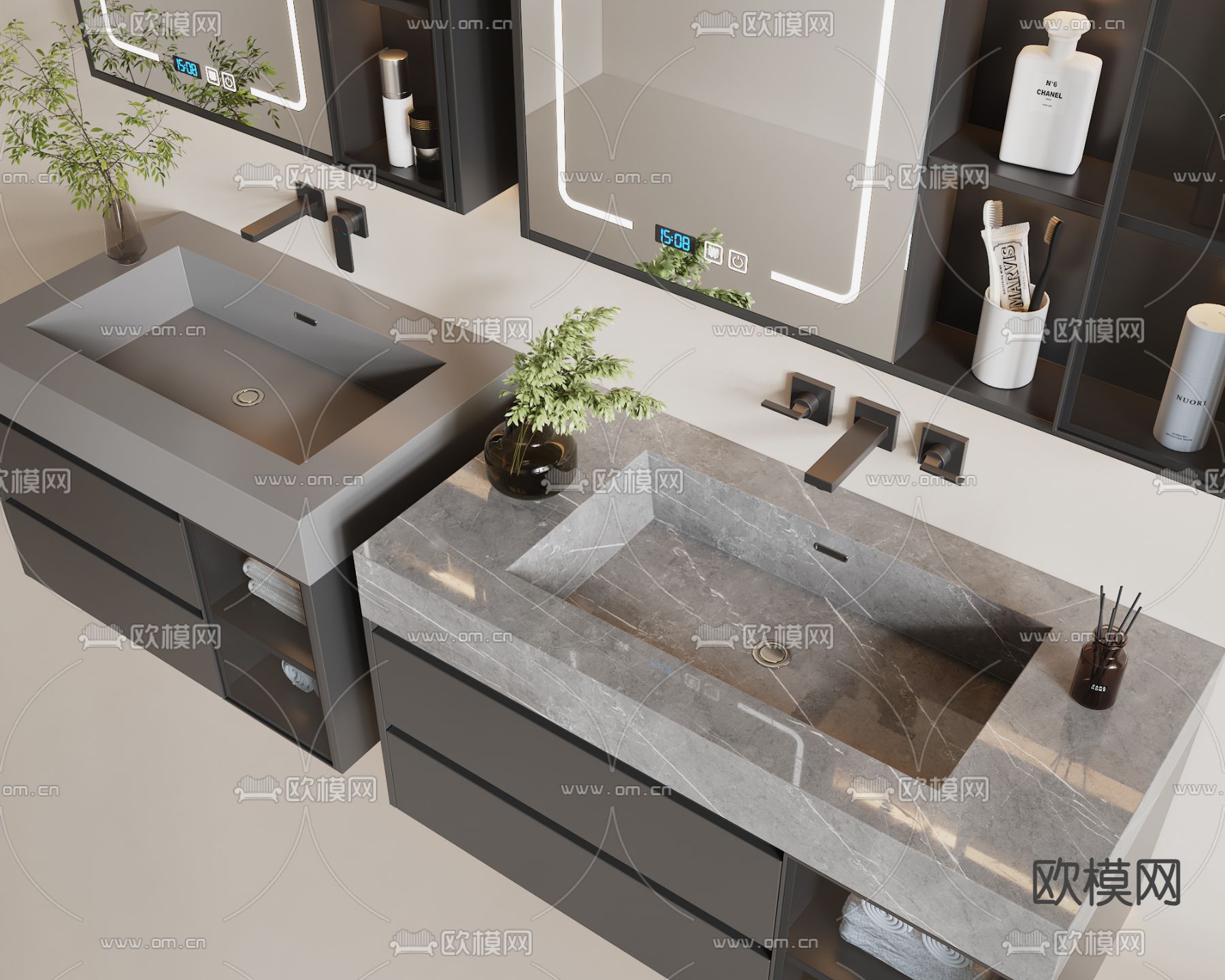 现代浴室柜 洗手台 洗手盆3d模型下载（渲染图2）