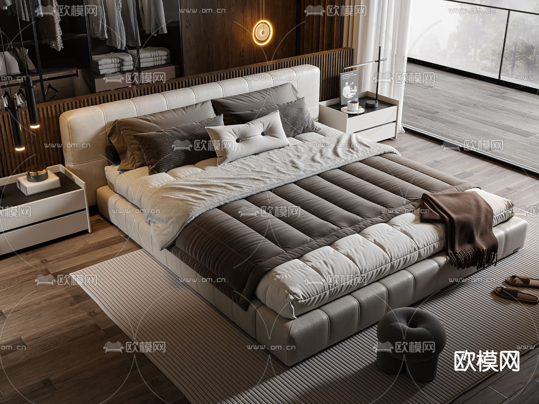 现代双人床3d模型下载