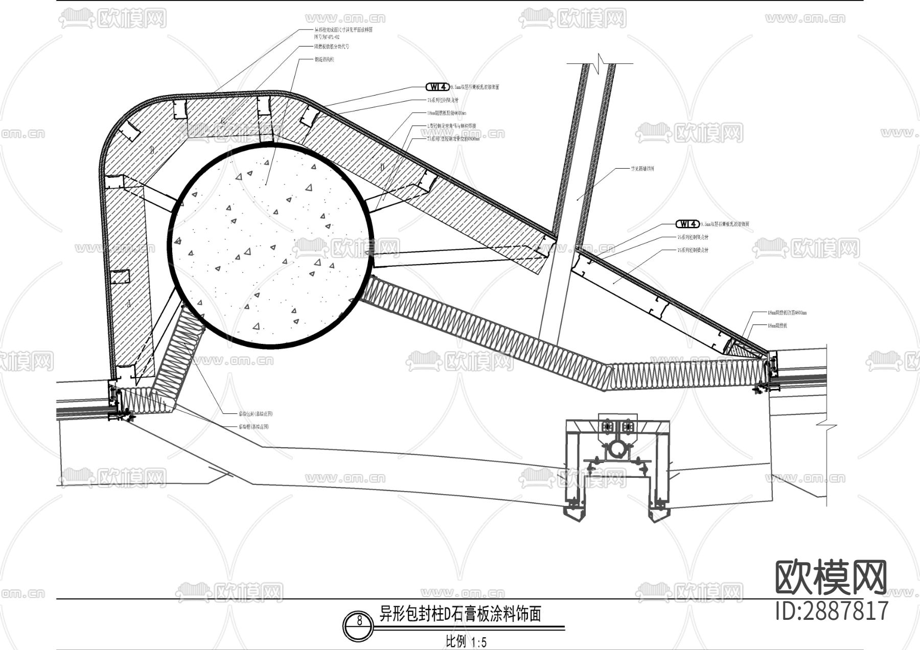 异型包柱做法CAD大样图下载（渲染图2）