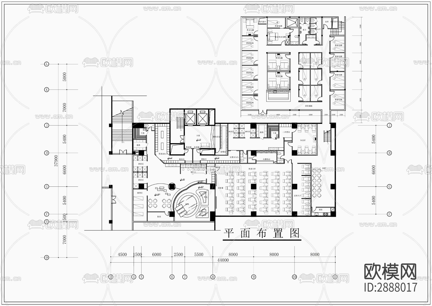 1260㎡汤泉水疗洗浴中心CAD施工图下载（渲染图1）