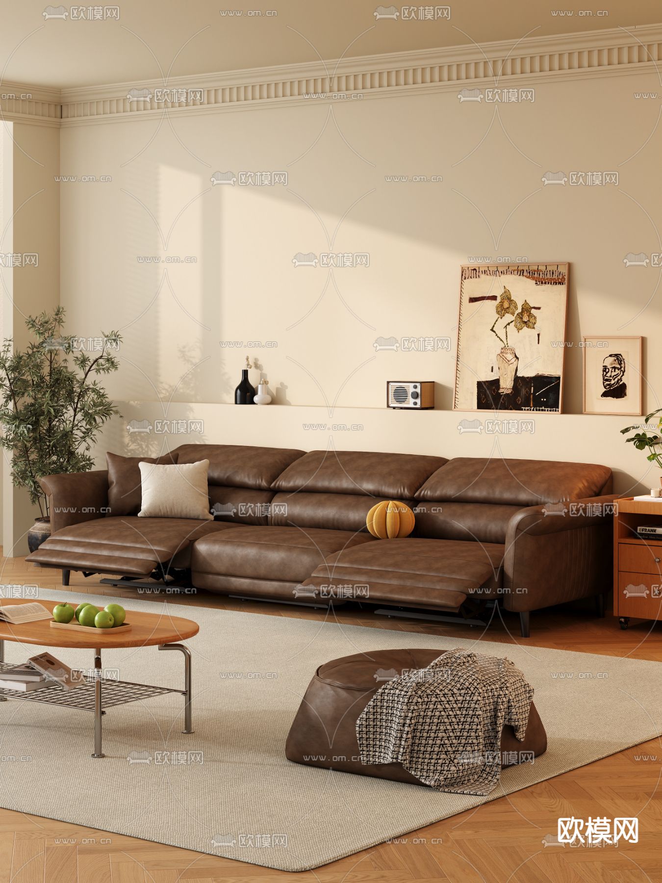 皮沙发 软体沙发 三人沙发3d模型下载