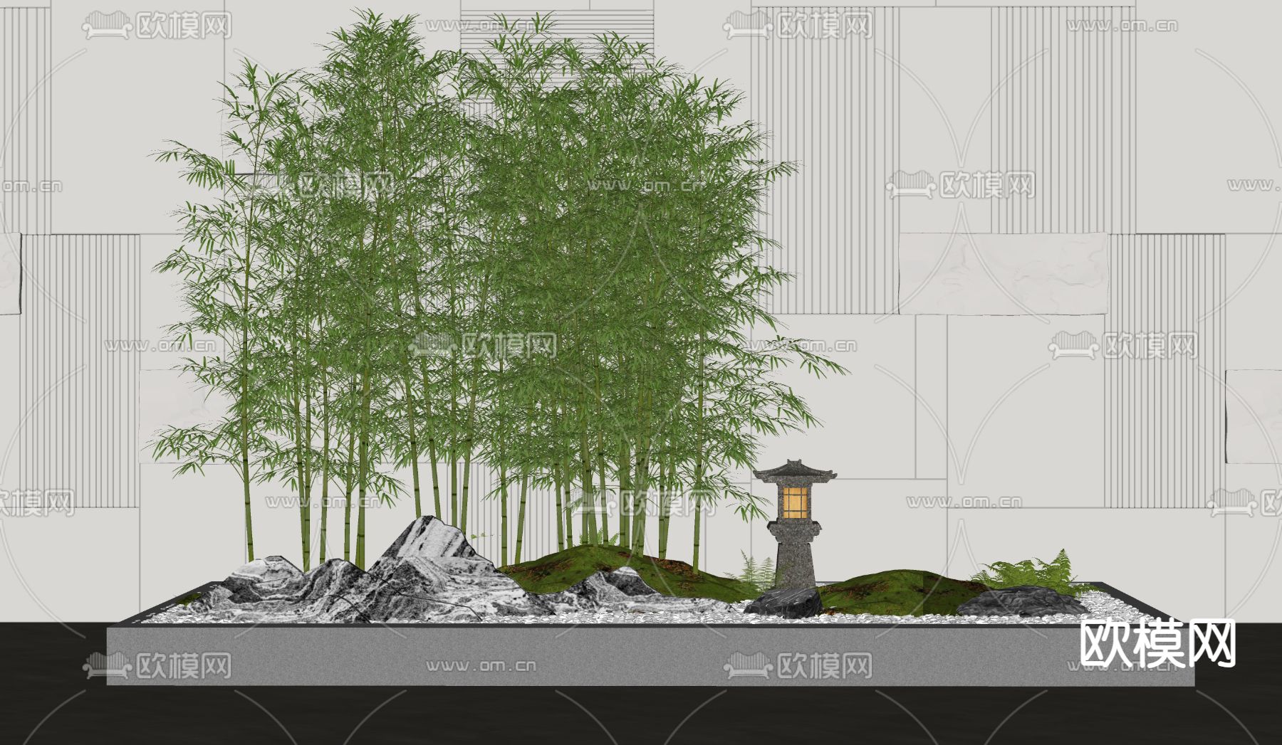 新中式竹子景观su模型下载（渲染图2）