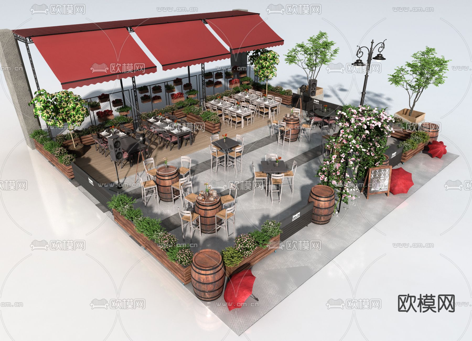 商业外摆 户外桌椅su模型下载（渲染图2）