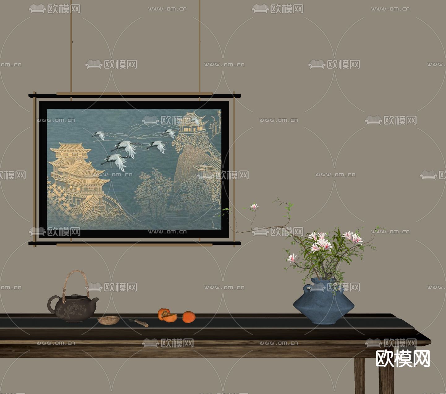 新中式装饰画su模型