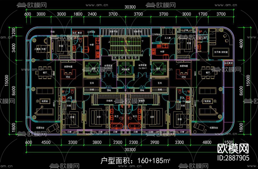 第四代住宅設(shè)計(jì)CAD施工圖下載(渲染圖2)