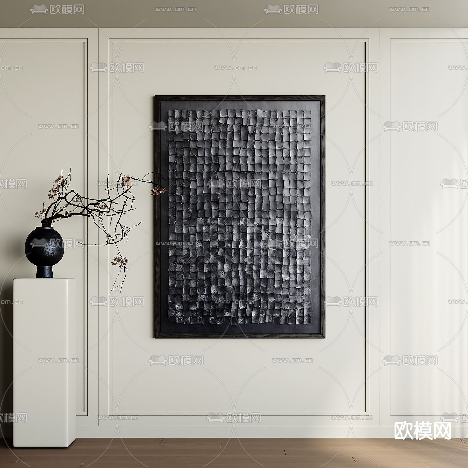 侘寂风装饰画su模型下载（渲染图1）