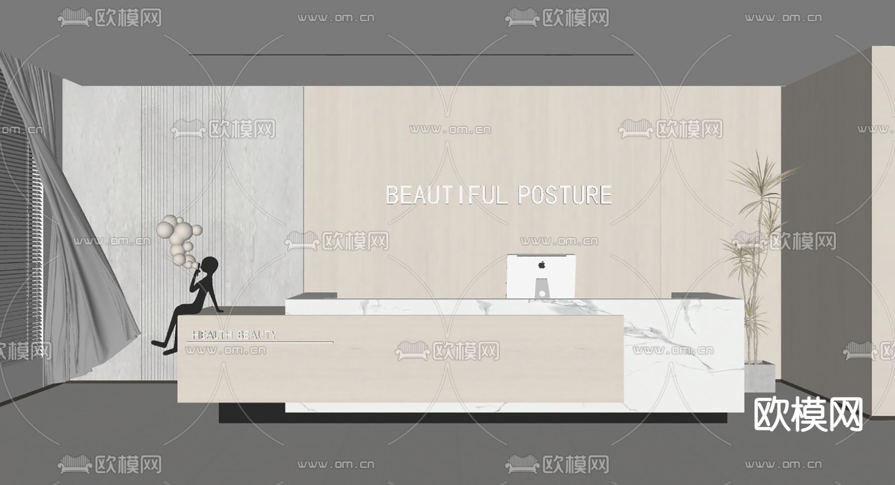 现代前台 接待台su模型下载（渲染图2）