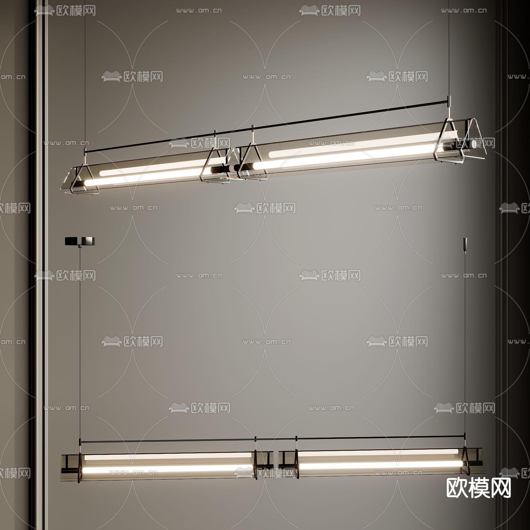 玻璃吊灯 长条吊灯su模型