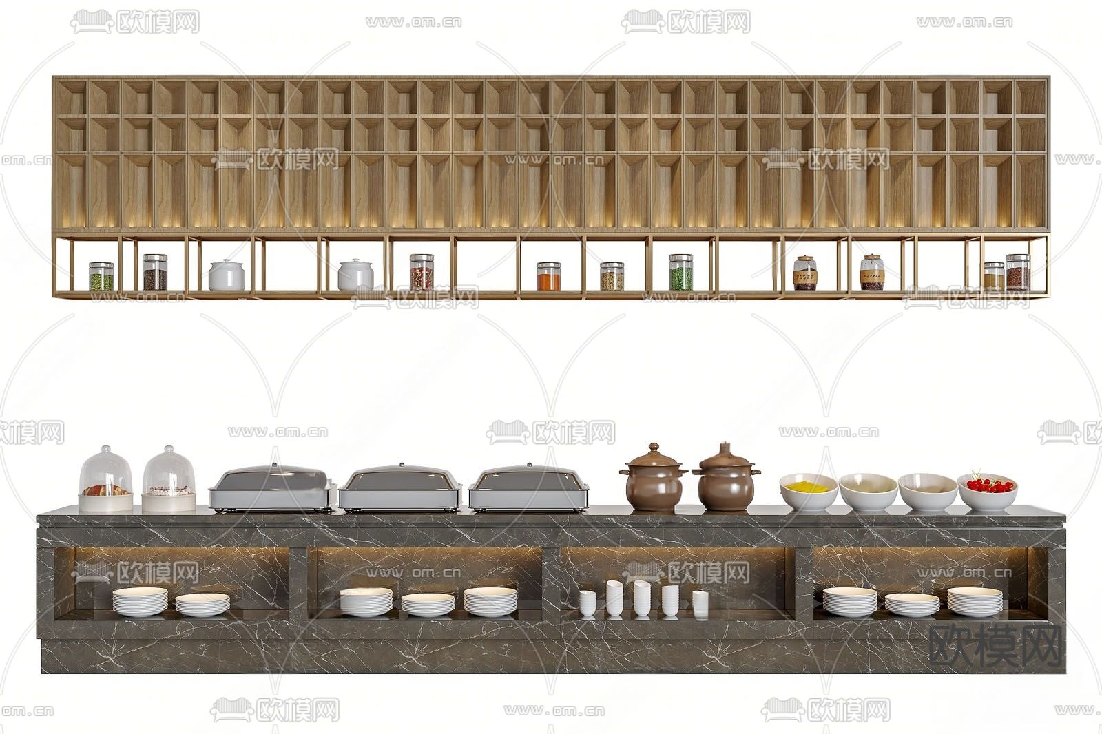 自助取餐台 调料台 置物架su模型下载（渲染图1）