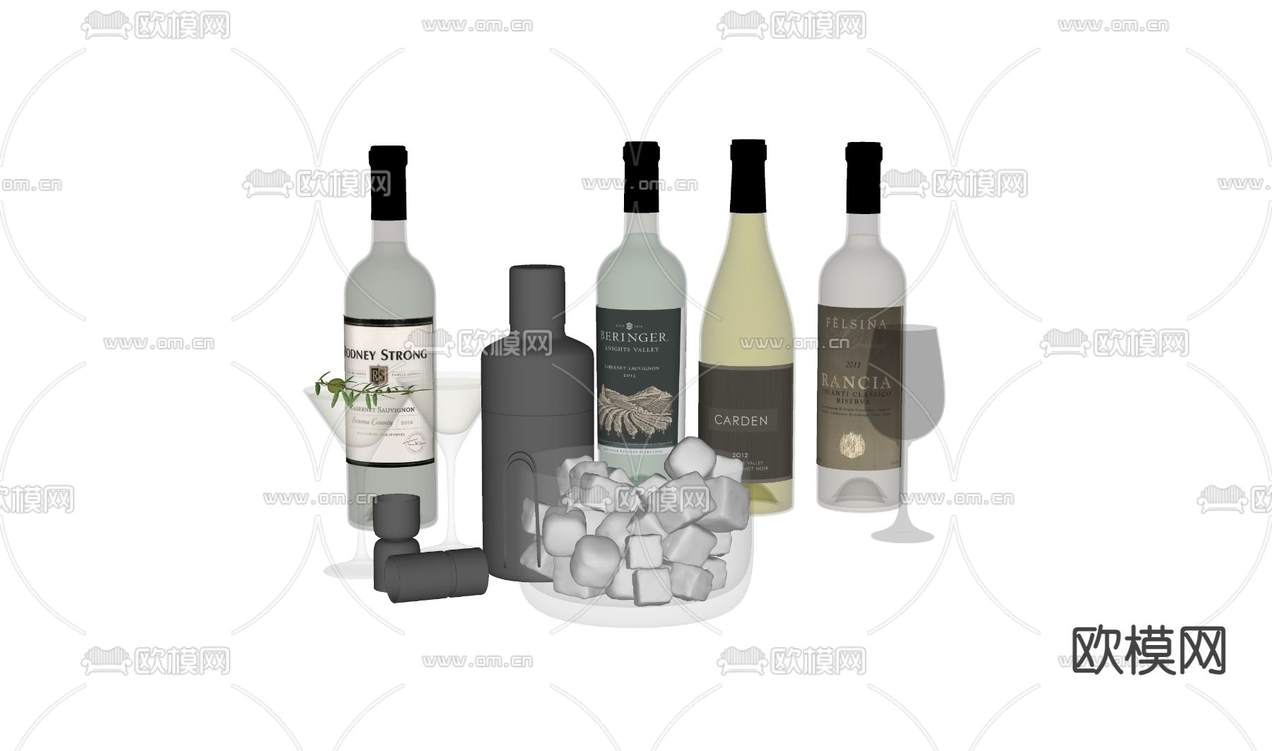 红酒杯 饮料 玻璃杯冰块su模型下载（渲染图2）