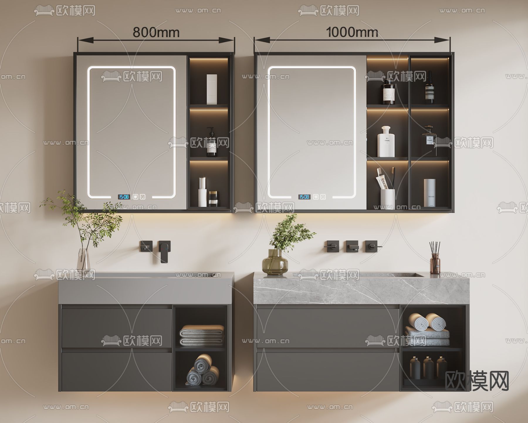 现代浴室柜 洗手台 洗手盆3d模型下载（渲染图1）