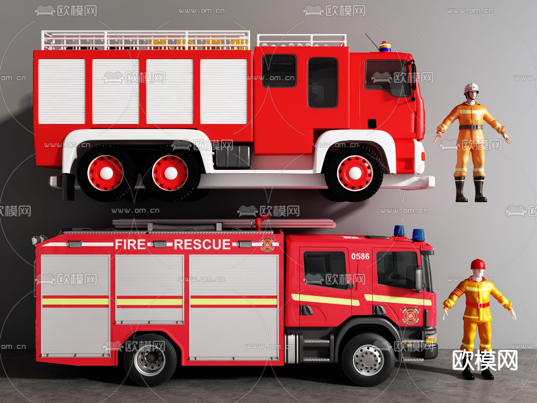 消防车 消防员 灭火车3d模型下载