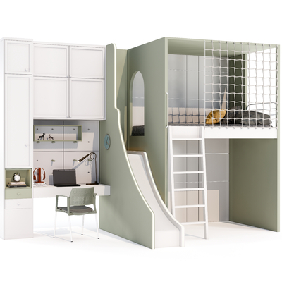  儿童床 上床下桌su模型 