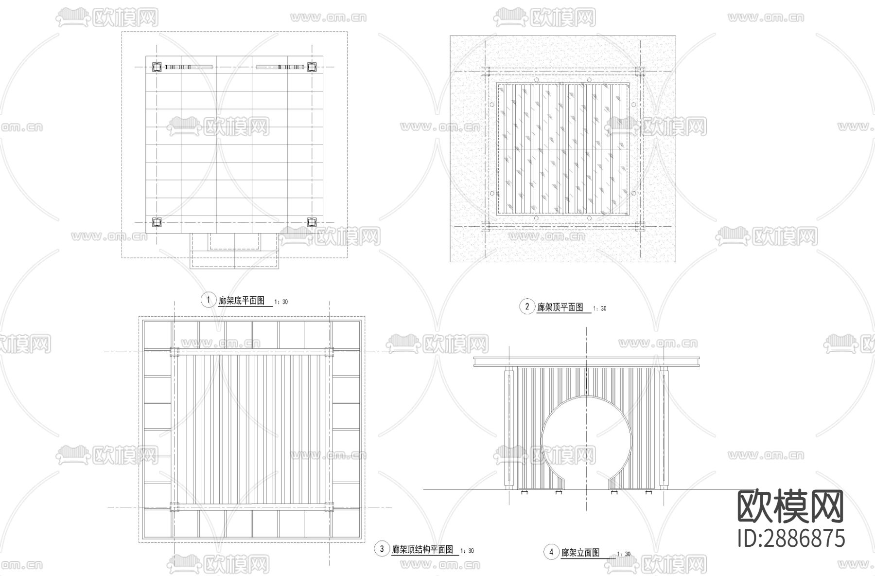中式方亭cad大样图下载（渲染图1）