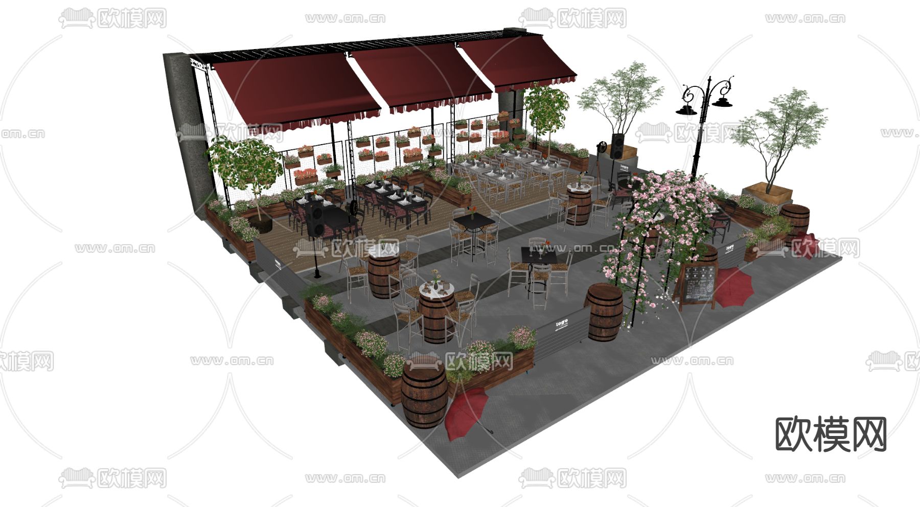 商业外摆 户外桌椅su模型下载（渲染图4）