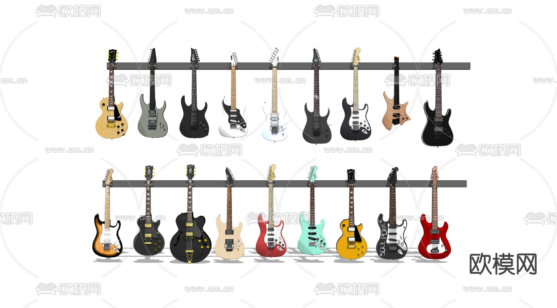 吉他乐器su模型下载（渲染图3）