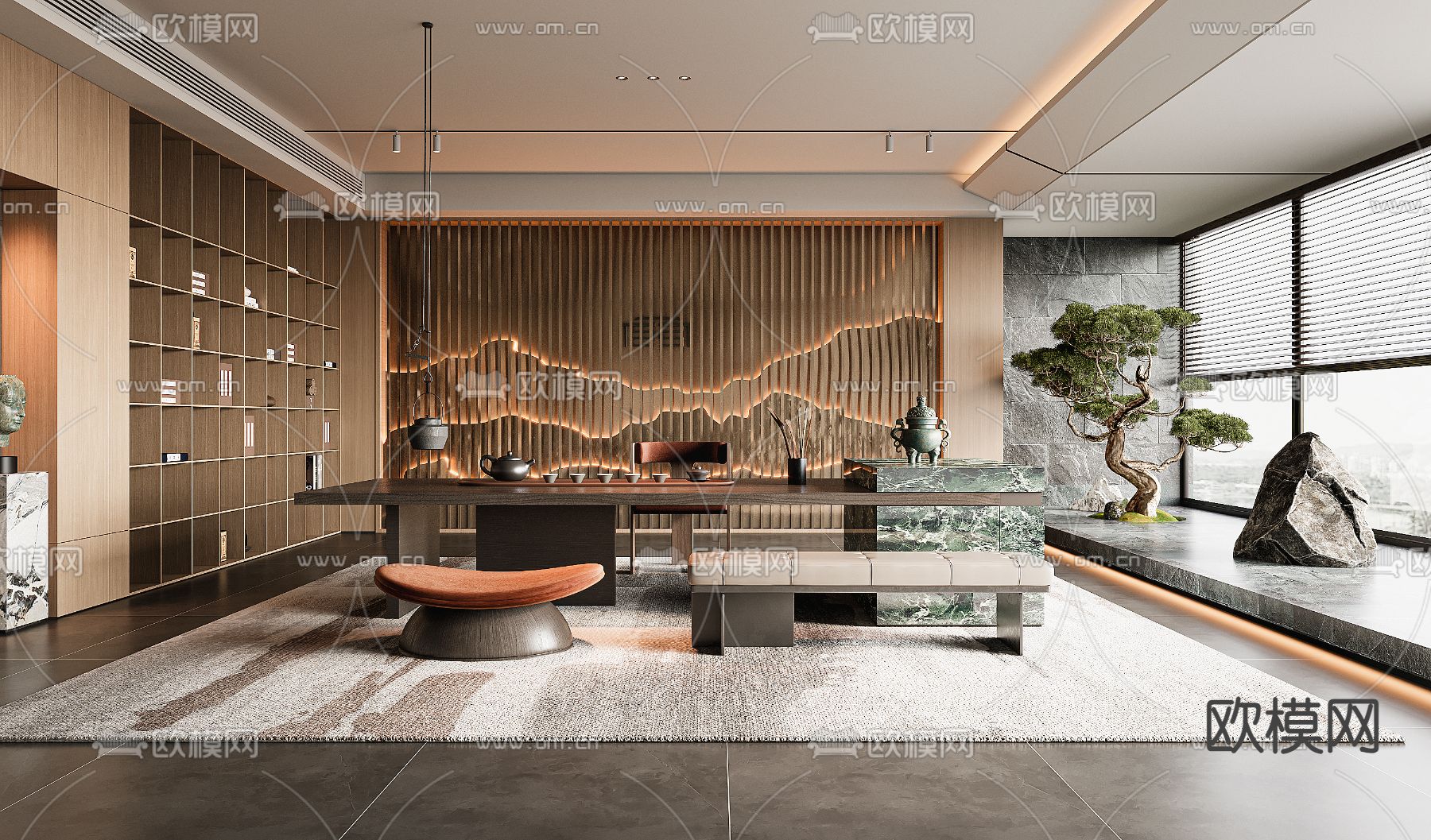 新中式茶室3d模型下载