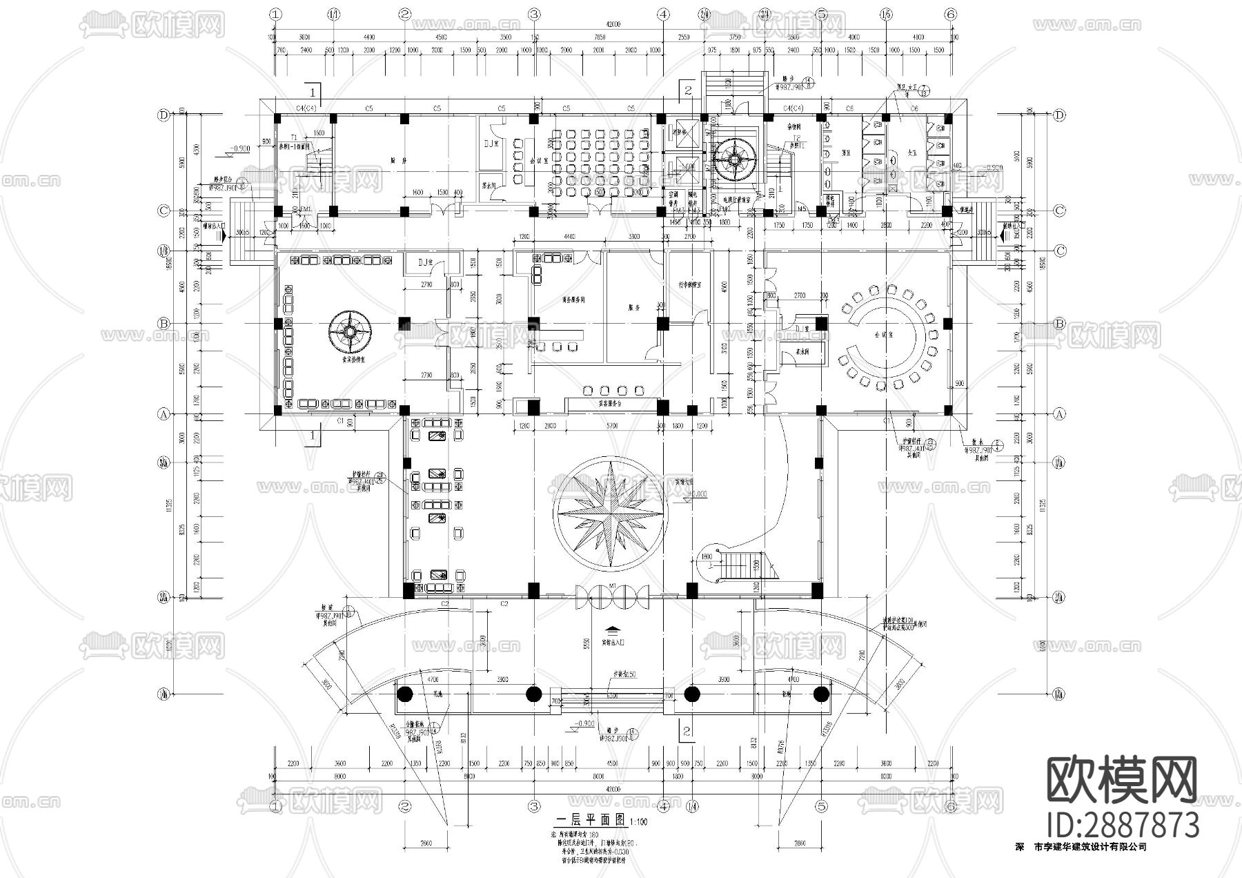 新锦城宾馆CAD平面图下载（渲染图1）