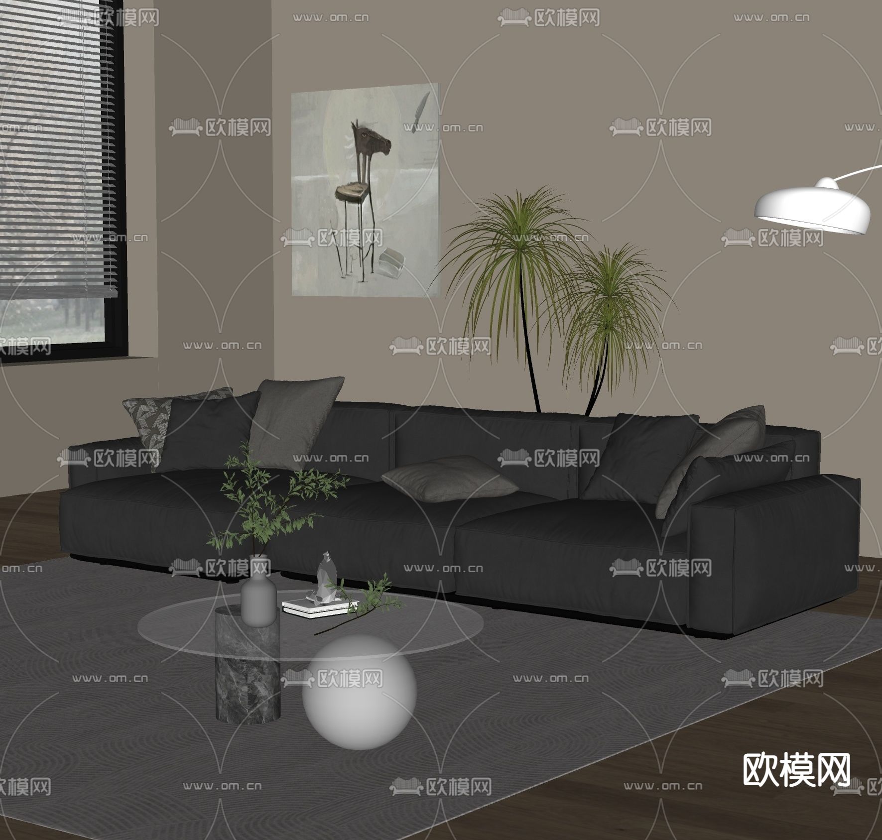 现代组合沙发su模型下载（渲染图2）