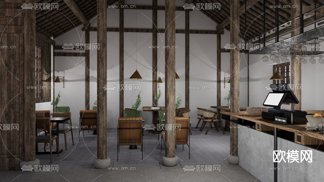 中式咖啡馆su模型下载_ID14311265_sketchup模型下载-欧模网