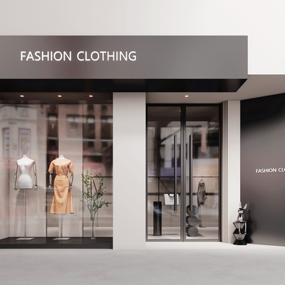  服装店 门头门面su模型 