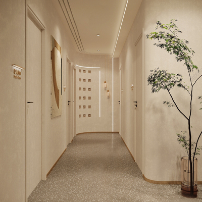  侘寂SPA店过道su模型 