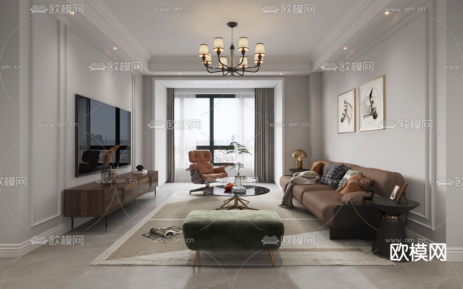 美式客厅 餐厅3d模型下载（渲染图3）