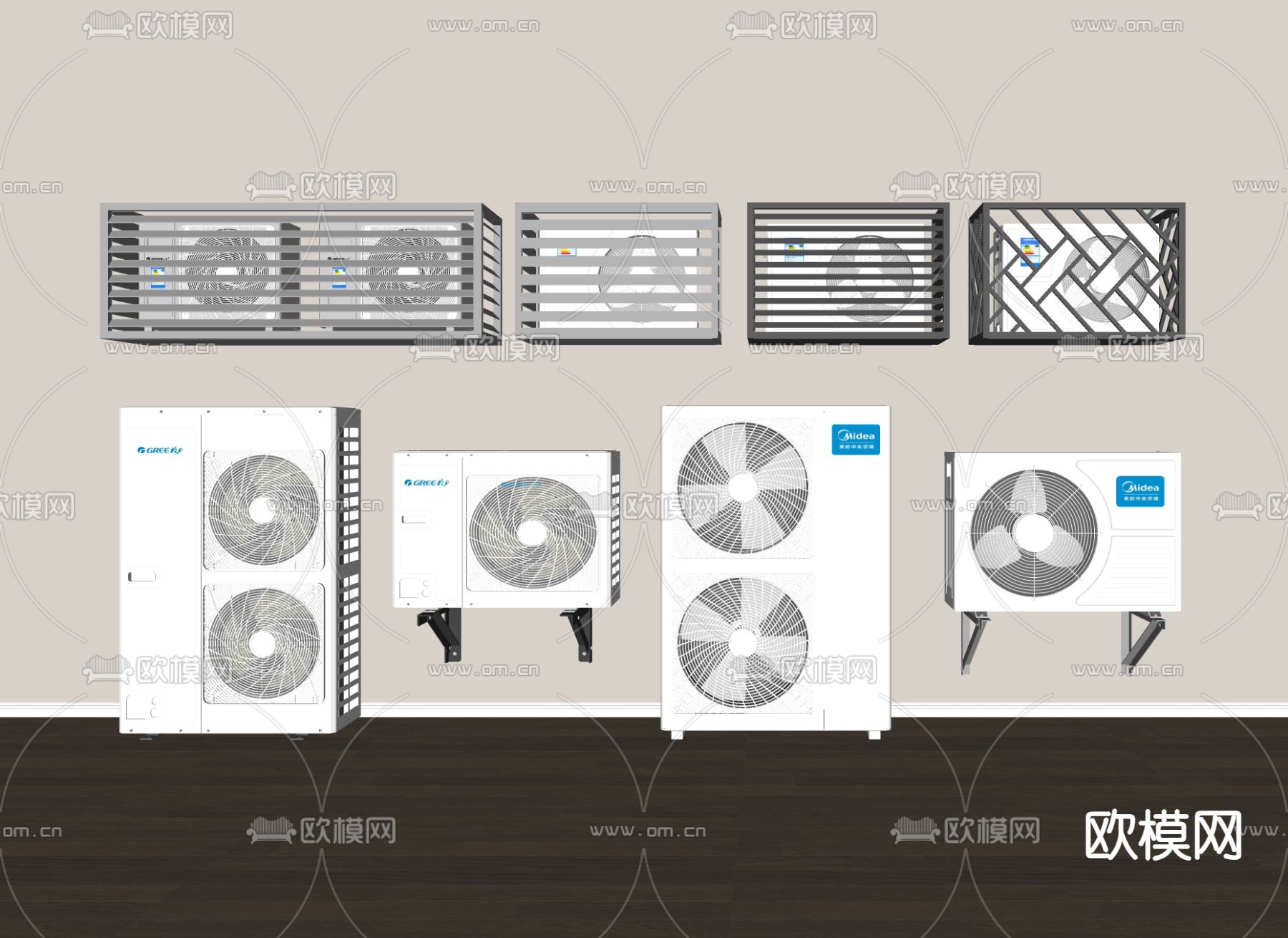 空调外机 空调 空调架子su模型下载（渲染图2）