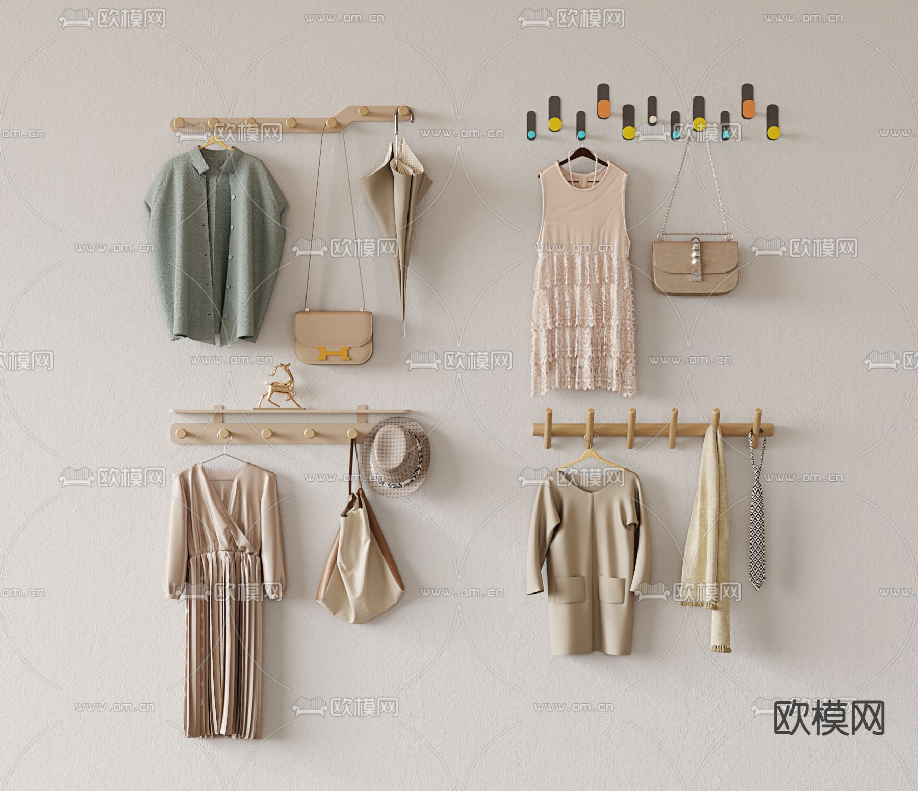 现代挂衣钩 衣服 帽子 包包su模型下载（渲染图1）