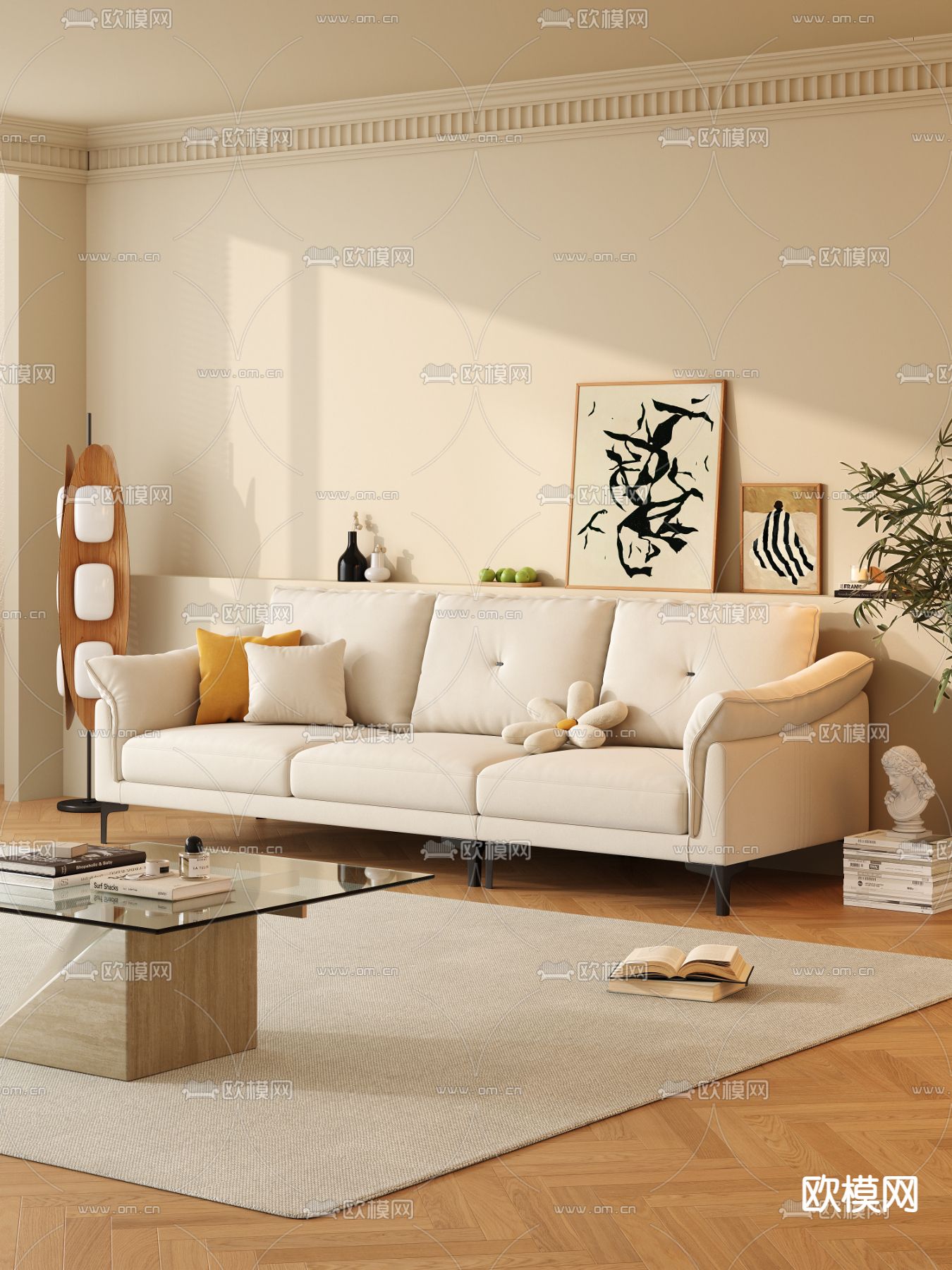 白色沙发 软体沙发 三人沙发3d模型下载