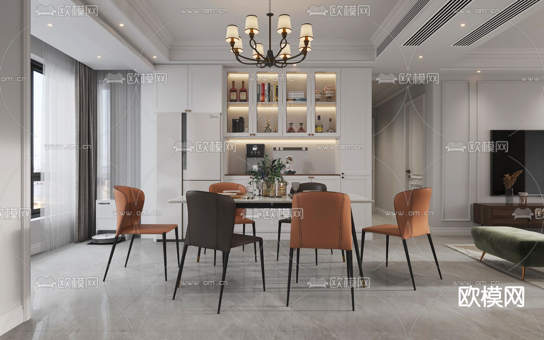 美式客厅 餐厅3d模型下载（渲染图4）