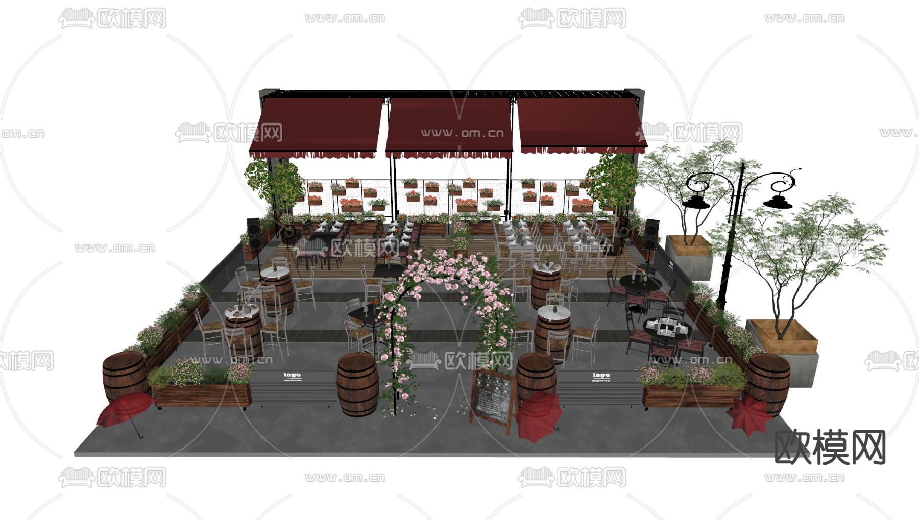 商业外摆 户外桌椅su模型下载（渲染图3）