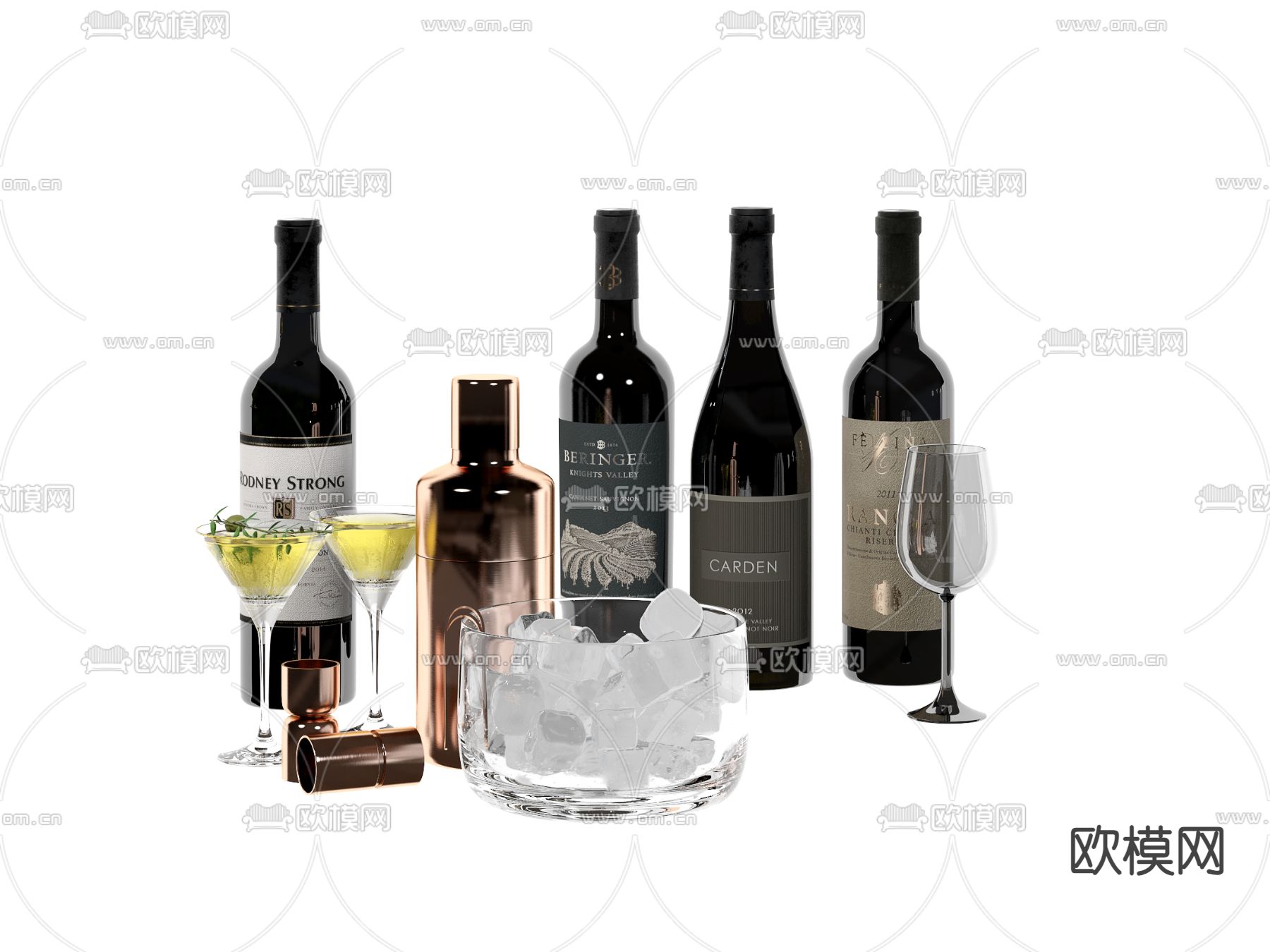 红酒杯 饮料 玻璃杯冰块su模型下载（渲染图1）