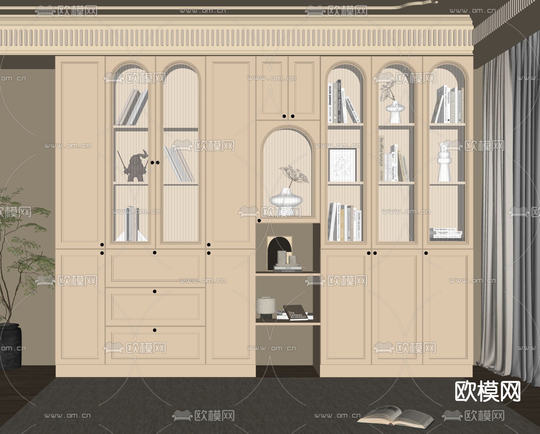 法式书柜su模型下载（渲染图2）